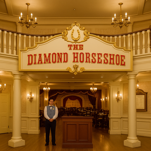 Sit down to a delicious meal in a restaurant inspired by an Old West music hall.