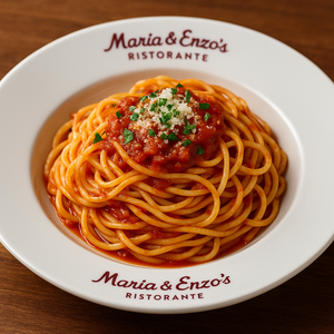 Um prato de espaguete com salada de acompanhamento