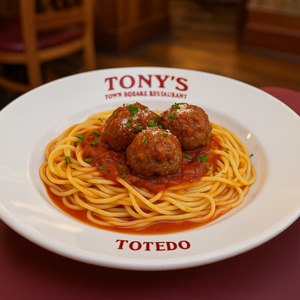 The charming interior of Tony’s Town Square Restaurant at Magic Kingdom park, with tables and chairs, ceiling fans and hanging plants